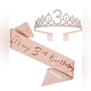Rose Gold 3rd Birthday Tiara and Sash Set